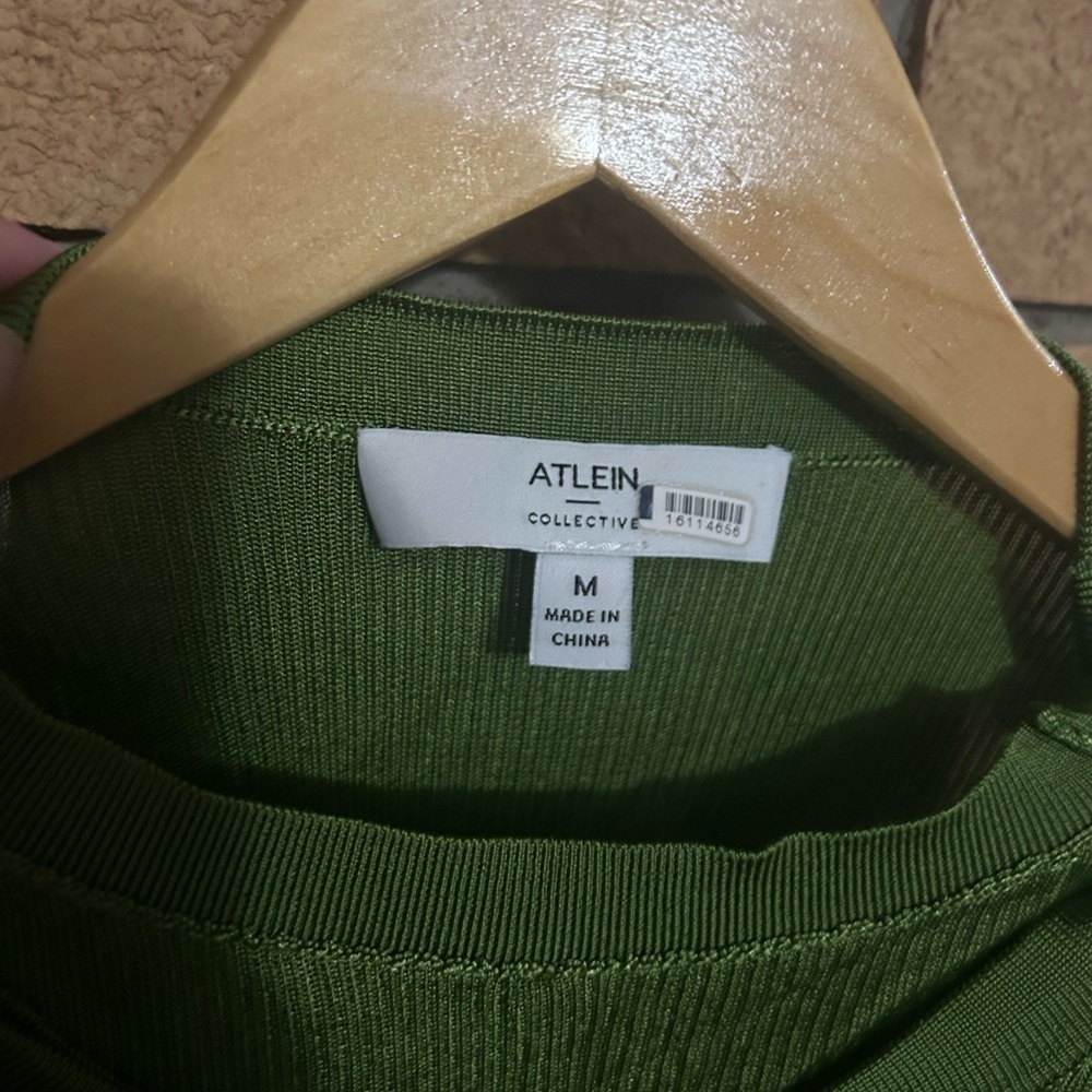 RTR Atlein Collective Green Midi Dress Layered Stretch Bodycon Sheath Size M - Picture 4 of 6